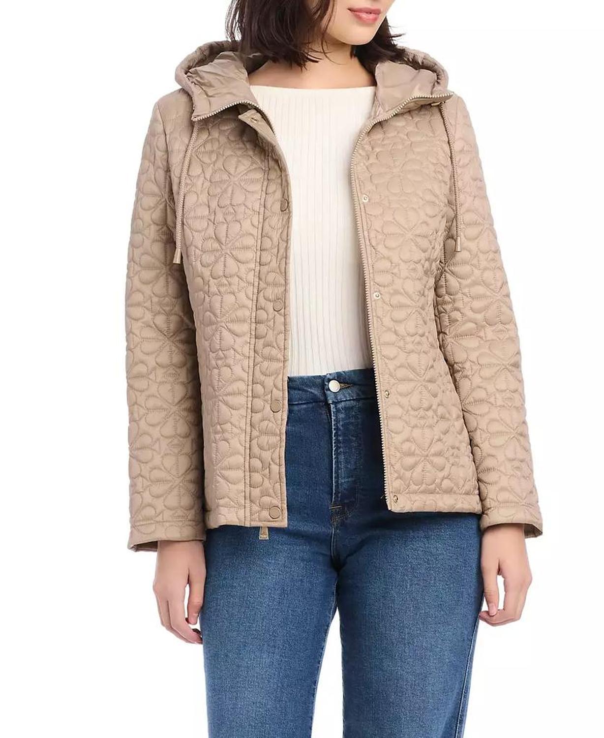 Women's Short Spade Flower Quilted Jacket W/ Hood