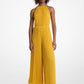 Pleated Embellished Georgette Halter Jumpsuit