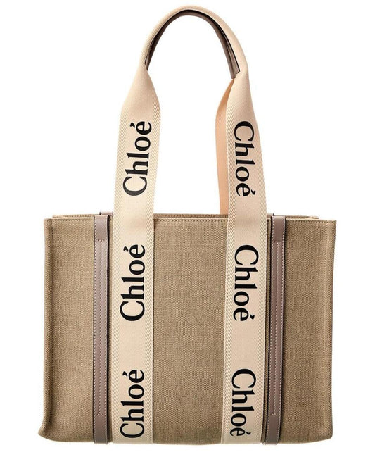 Chloé Woody Medium Canvas & Leather Tote