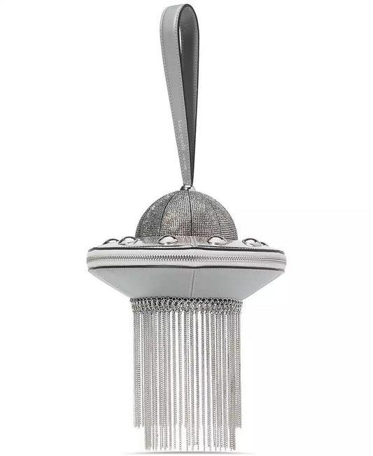 Spaced Out Embellished Metallic Leather 3D UFO Top Handle
