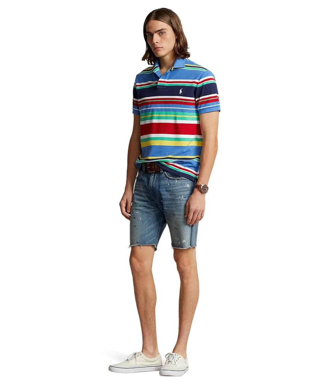 Classic Fit Striped Mesh Polo Shirt