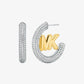 Large Pavé Logo Charm Two-Tone Hoop Earrings