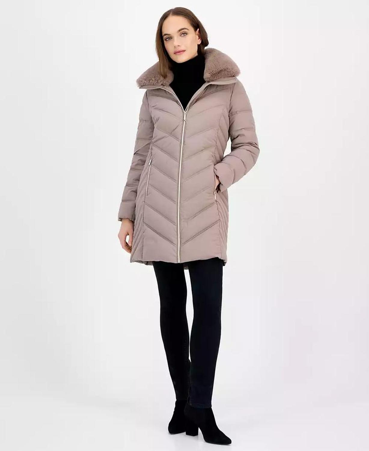 Women's Faux-Fur-Trim Hooded Puffer Coat