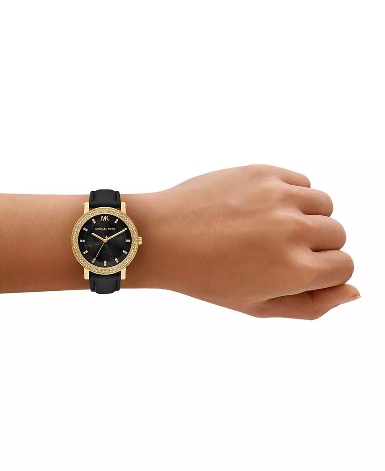 Women's Corey Three-Hand Black Leather Watch, 38mm