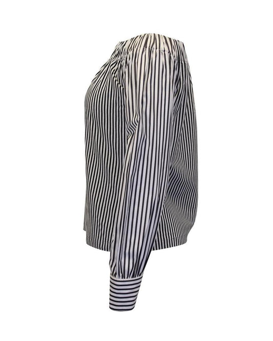 Conero Off-The-Shoulder Striped Top in Black Cotton