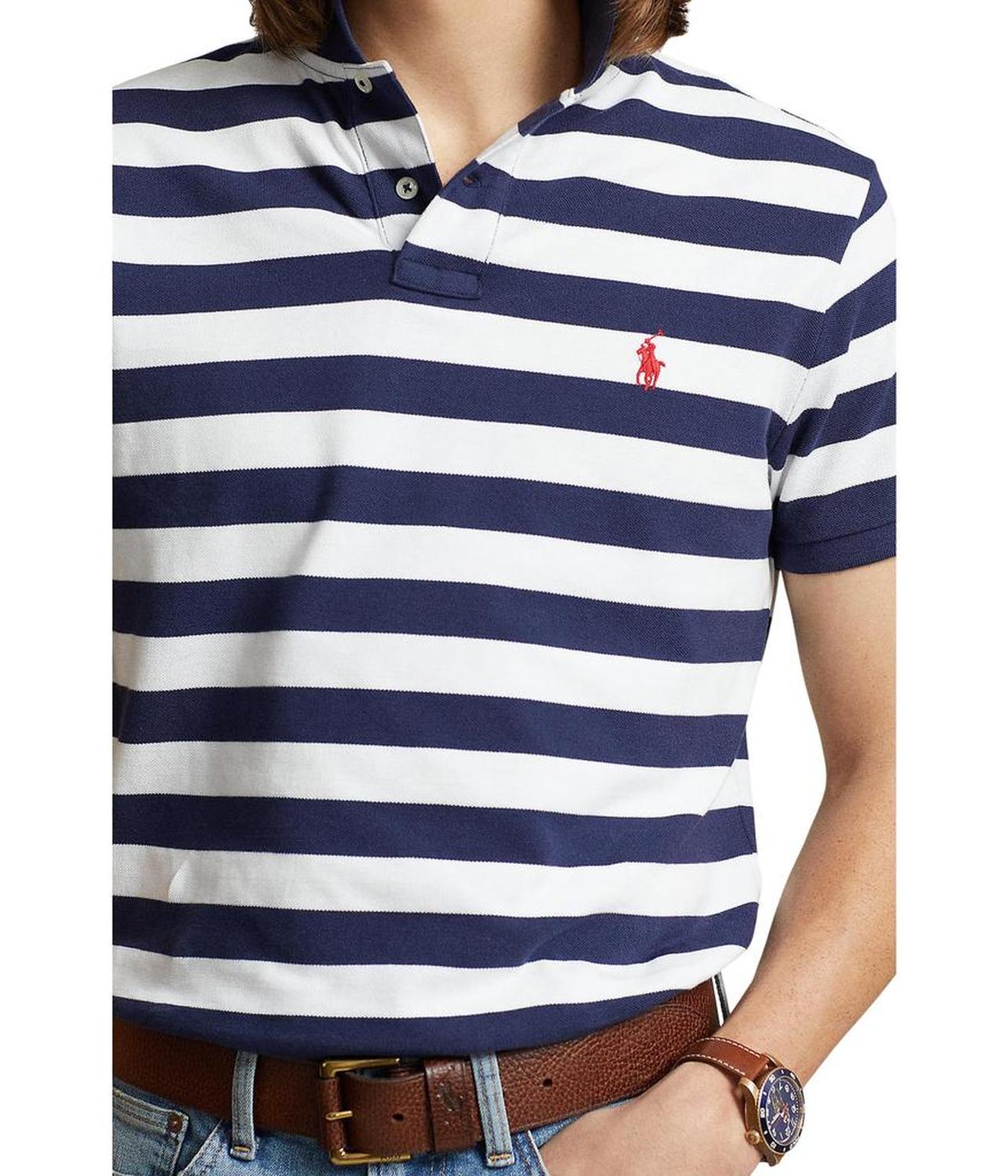 Classic Fit Striped Mesh Polo Shirt