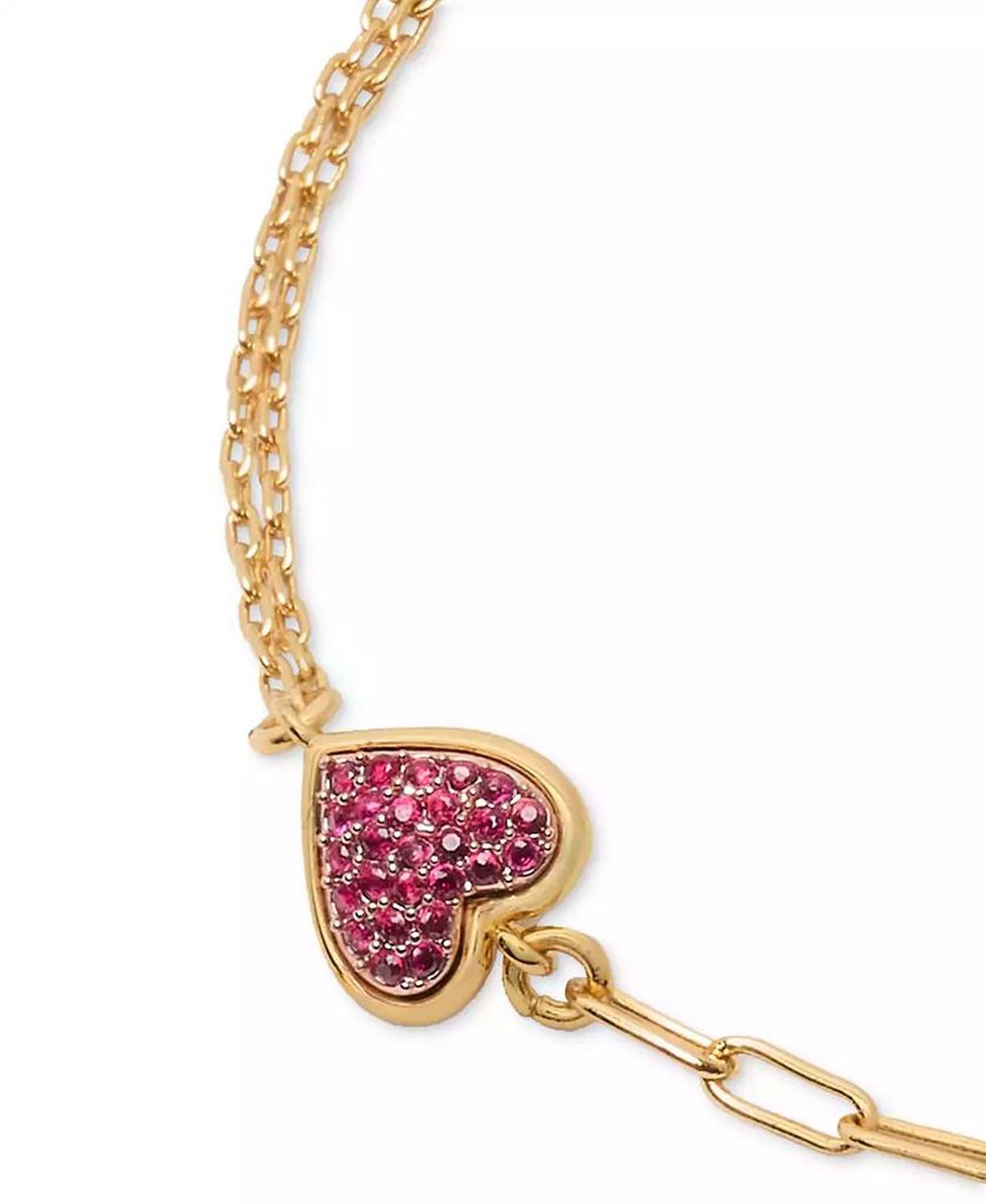 Gold-Tone Cubic Zirconia Pavé Heart Double Chain Link Bracelet