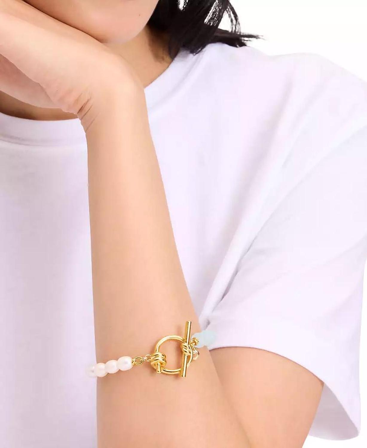 Gold-Tone Color Bead & Freshwater Pearl Flex Bracelet