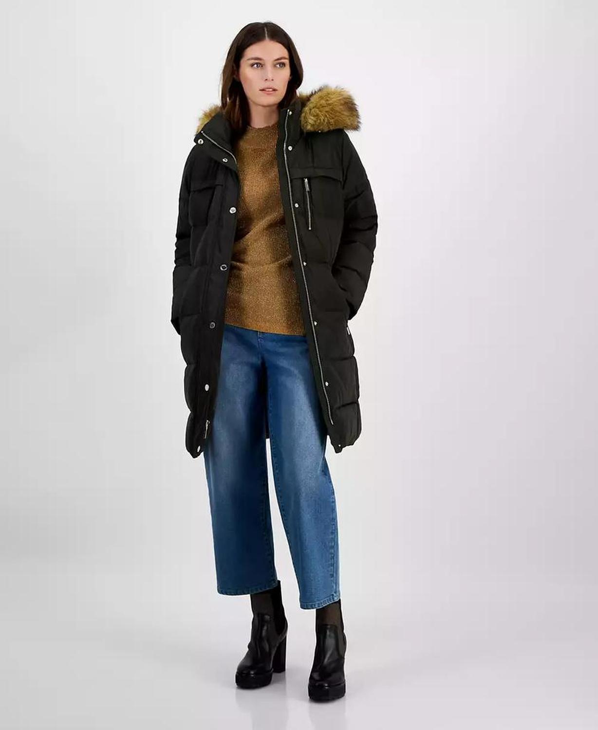 Women's Faux-Fur-Trim Hooded Puffer Coat, Created for Macy's