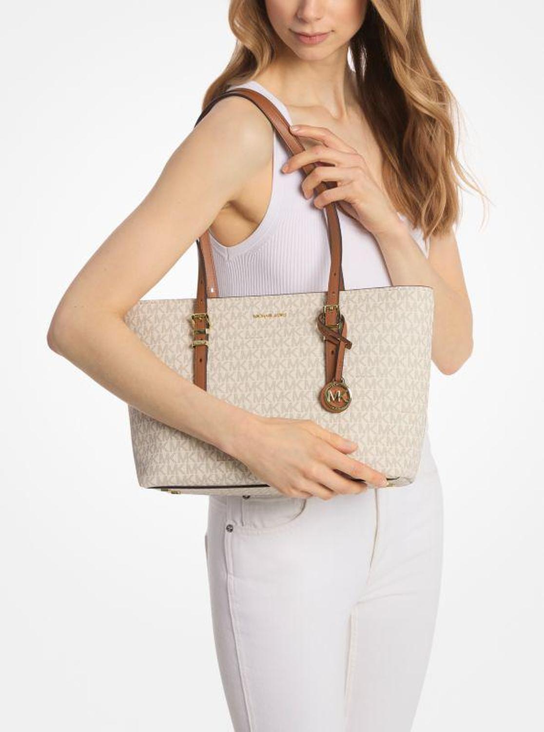 Quinn Medium Signature Logo and Leather Tote Bag