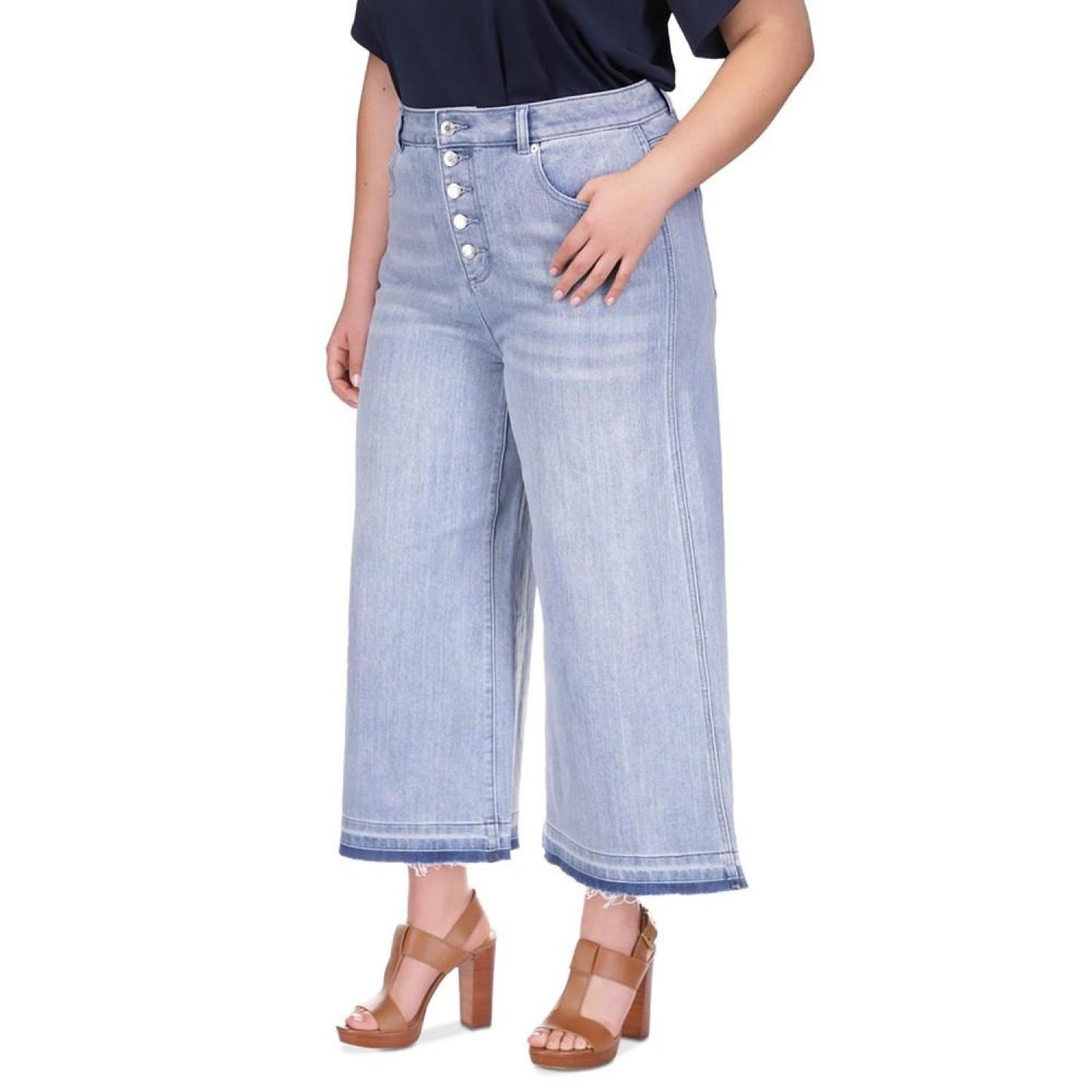 MICHAEL Micheal Kors Plus Size Frayed-Hem Cropped Flare-Leg Jeans