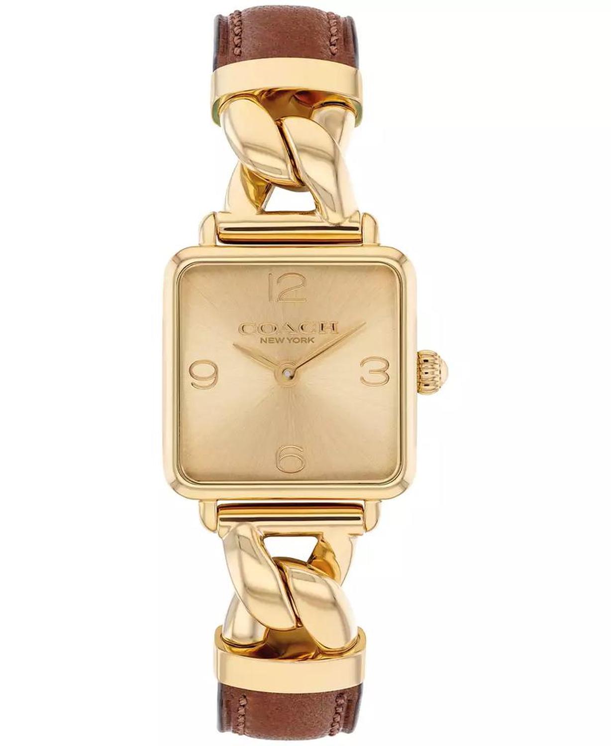 Women's Cass Gold Tone Stainless Steel and Saddle Leather Calfskin Strap Watch, 22mm