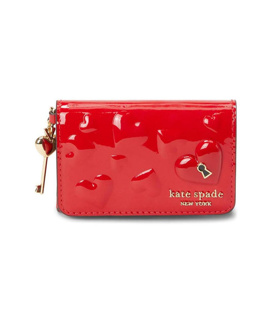 Key To My Heart Embossed Patent Leather Flap Card Case