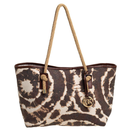 Michael Michael Kors Brown/beige Printed Canvas Rope Handle Tote