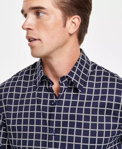 Men's Slim-Fit Stretch Windowpane Check Button-Down Shirt