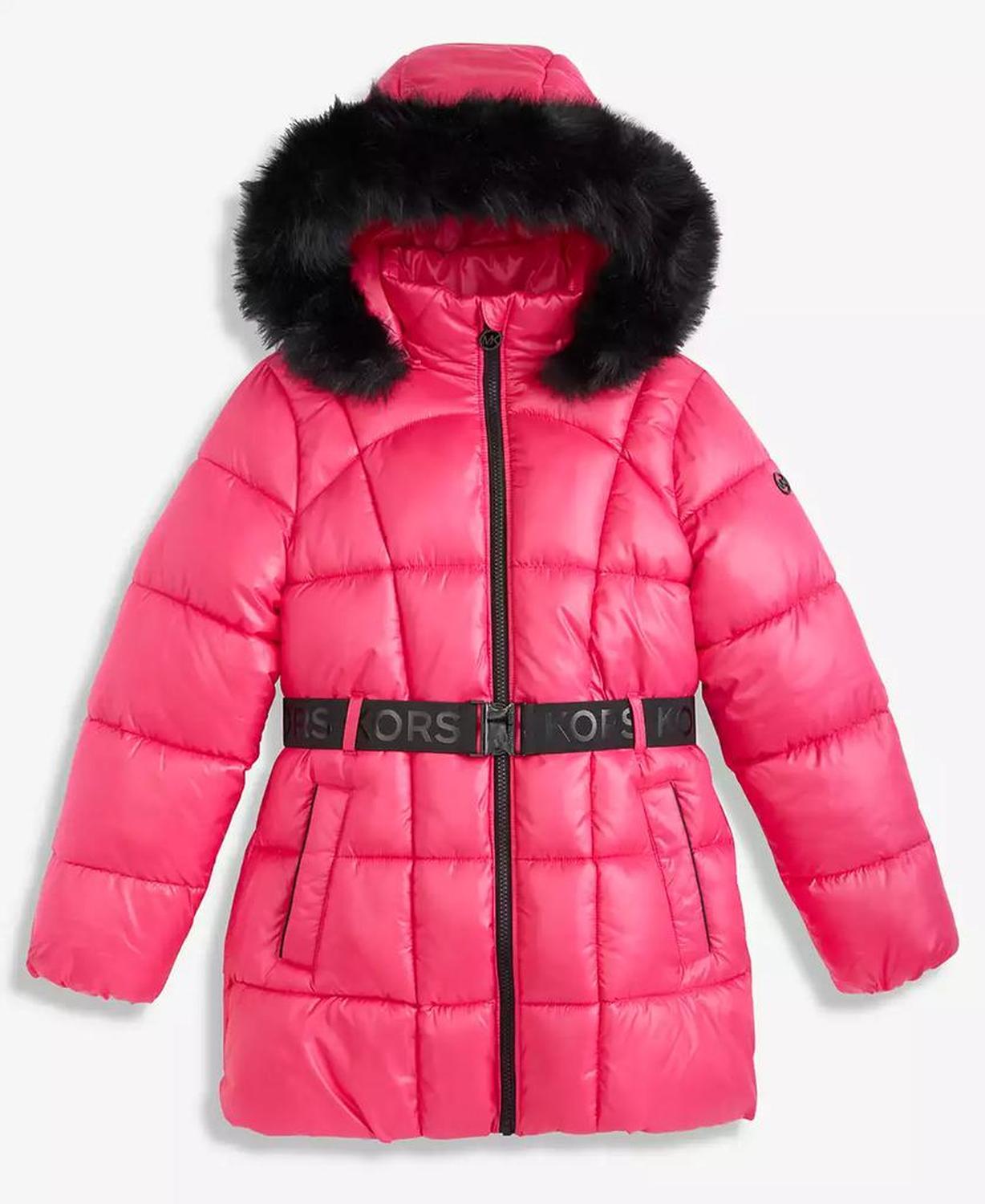 Girls 7-16 Active Belted Stadium Puffer Jacket With Faux-Fur Trim