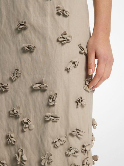 Hand-Embroidered Floral Crushed Cotton Gabardine Skirt