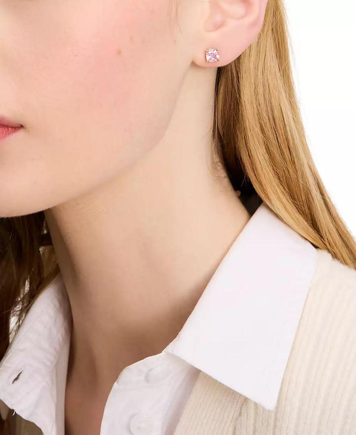 Color Cubic Zirconia Square Stud Earrings