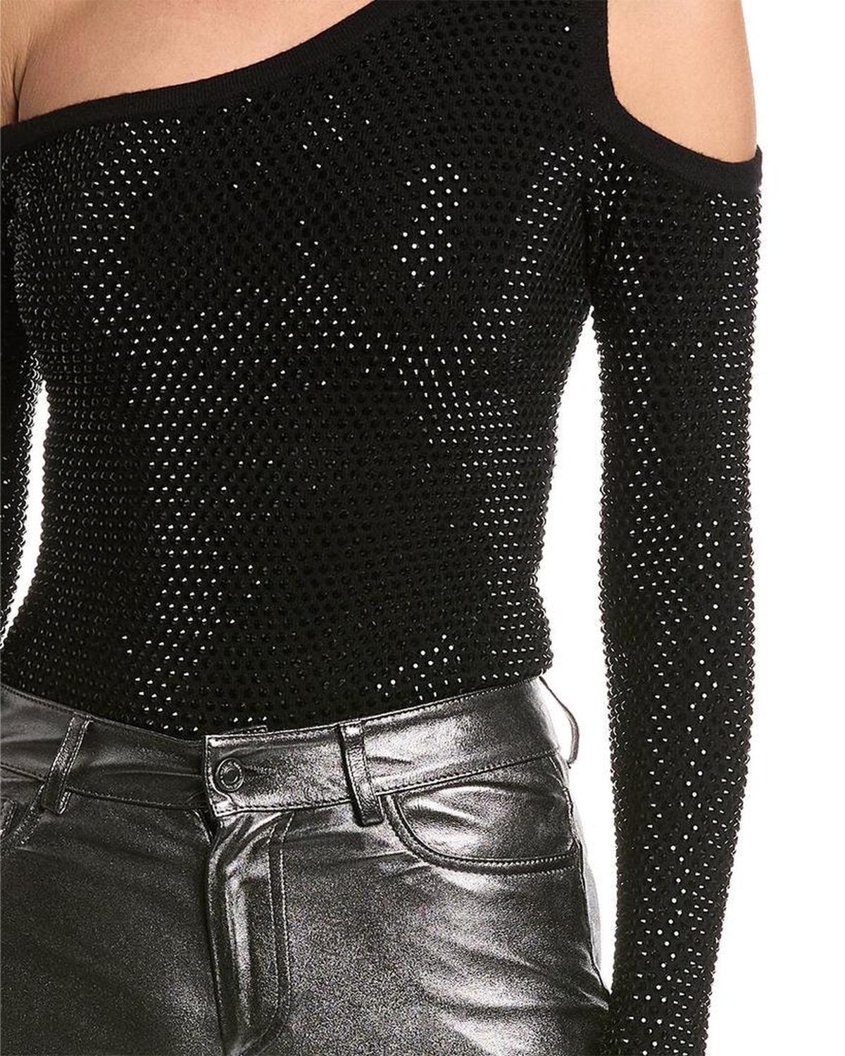 Crystal Cold Shoulder Cashmere-Blend Bodysuit