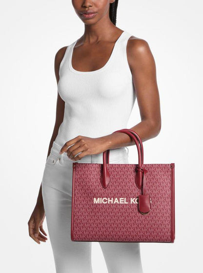 Mirella Medium Metallic Signature Logo Tote Bag