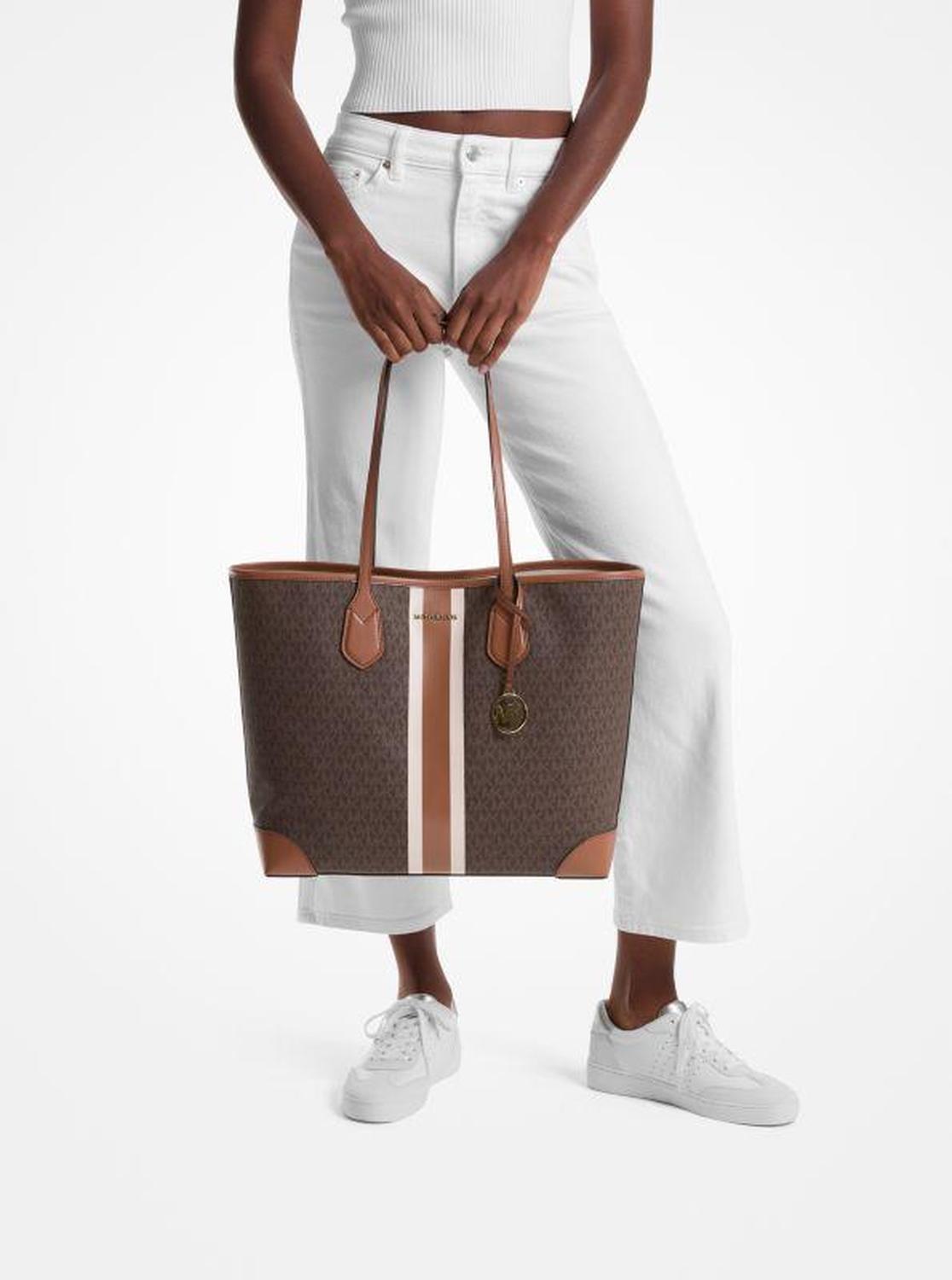Eva Large Signature Logo Stripe Tote Bag