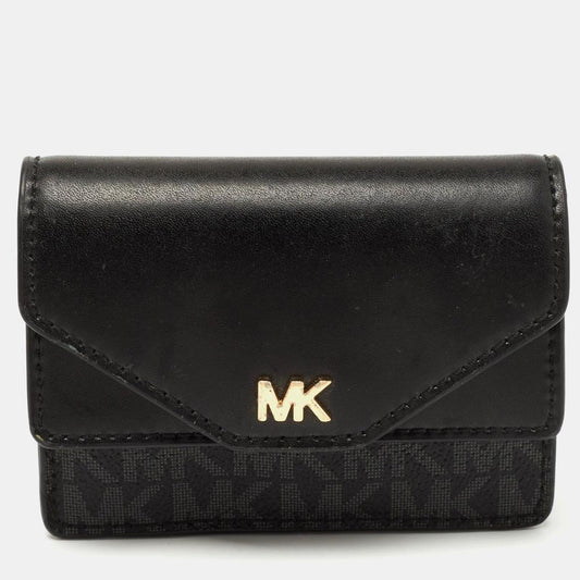 Michael Kors Black/grey Signature Coated Canvas And Leather Card Case..