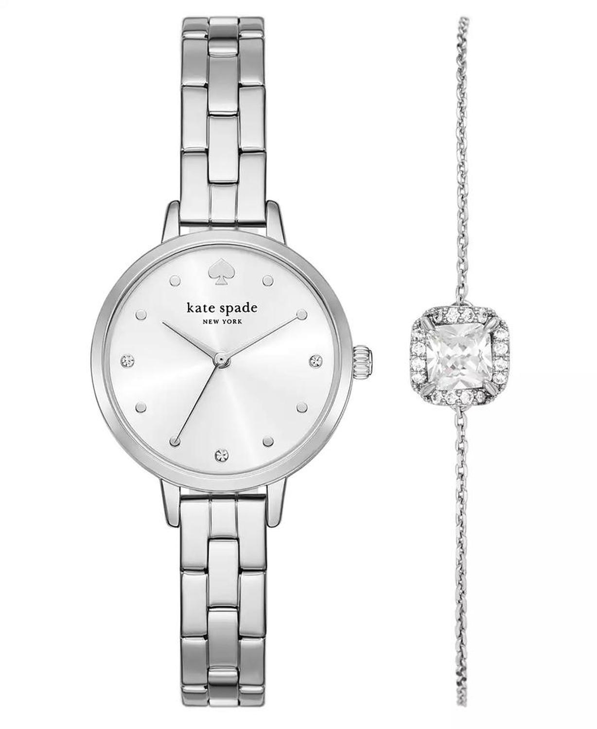 Women's Metro Three-Hand Silver-Tone Alloy Watch and Bracelet Set, 30mm