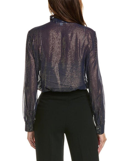 Michael Kors Collection Stripe Chiffon Neck Tie Silk-Blend Shirt