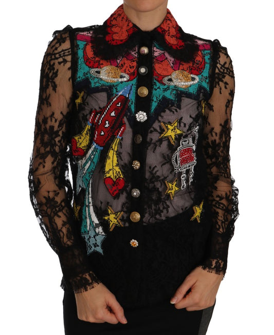 Dolce & Gabbana Floral Lace Embroidered Blouse with Crystals