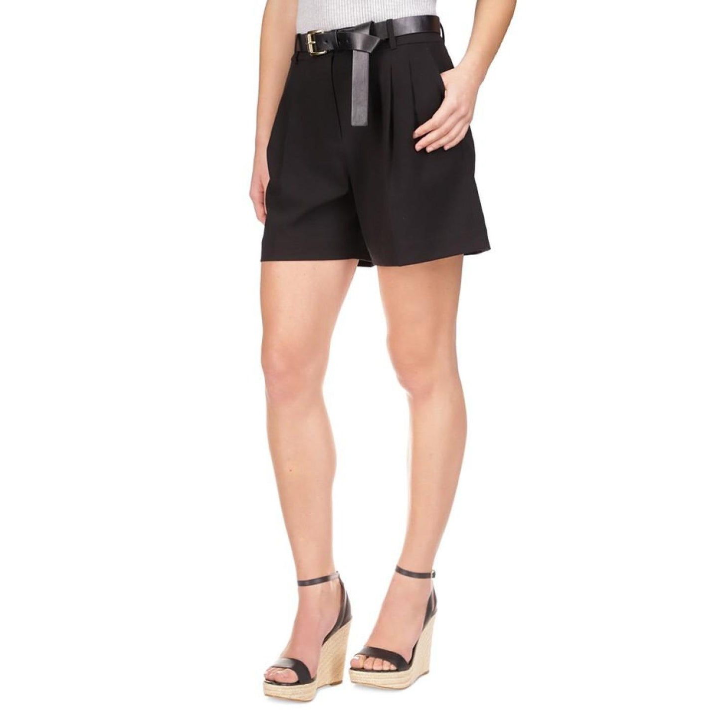 Women's Solid Pleat-Front Shorts