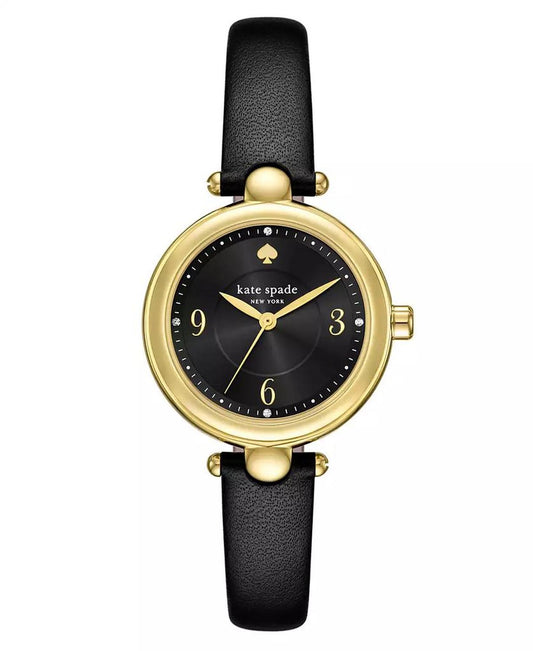 Women's Gracie Round Three-Hand Black Leather Watch, 32mm