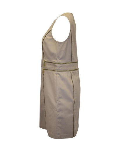 Zipper Detail Dress in Beige Cotton