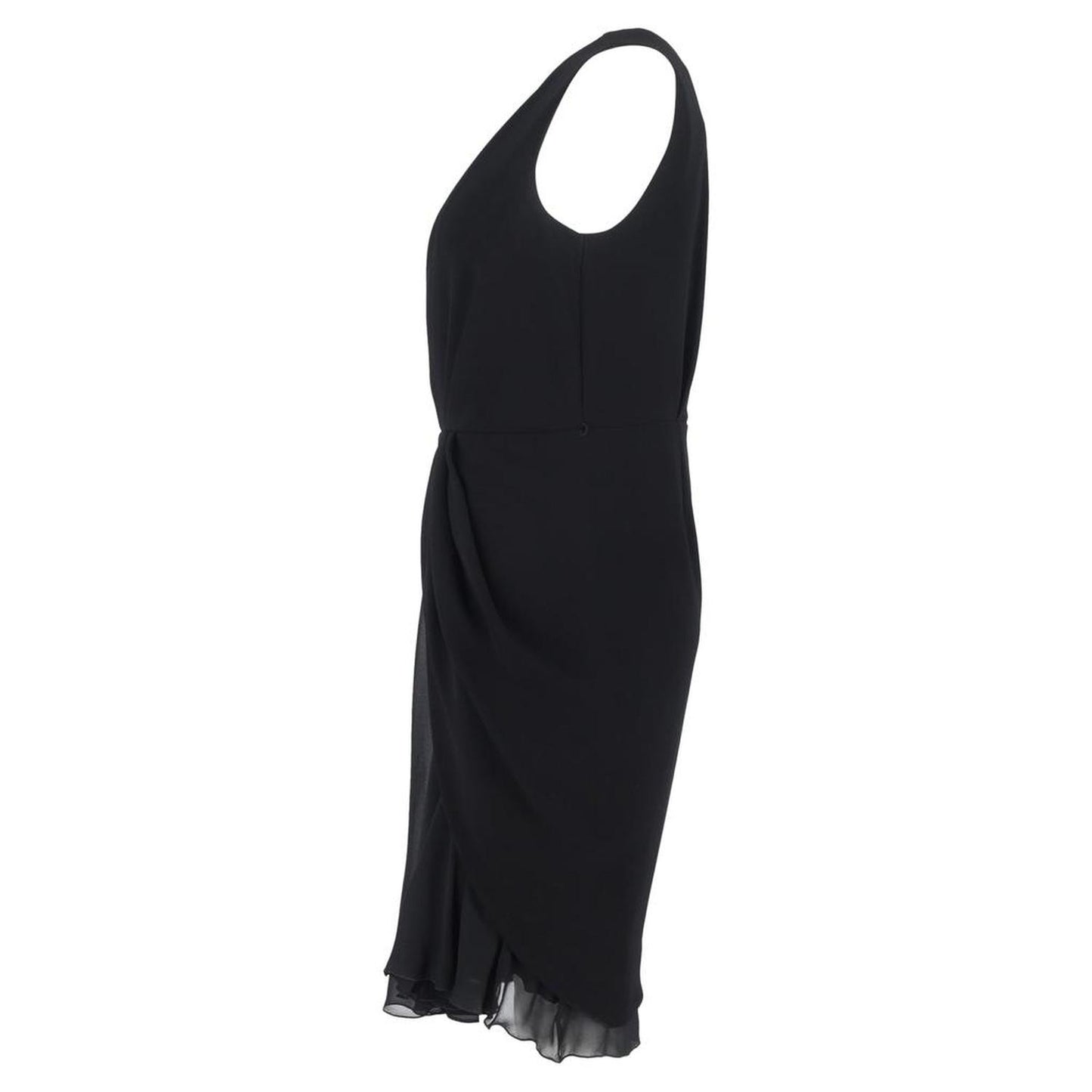 Draped Midi Sleeveless Dress in Black Silk