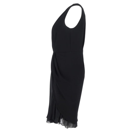 Draped Midi Sleeveless Dress in Black Silk
