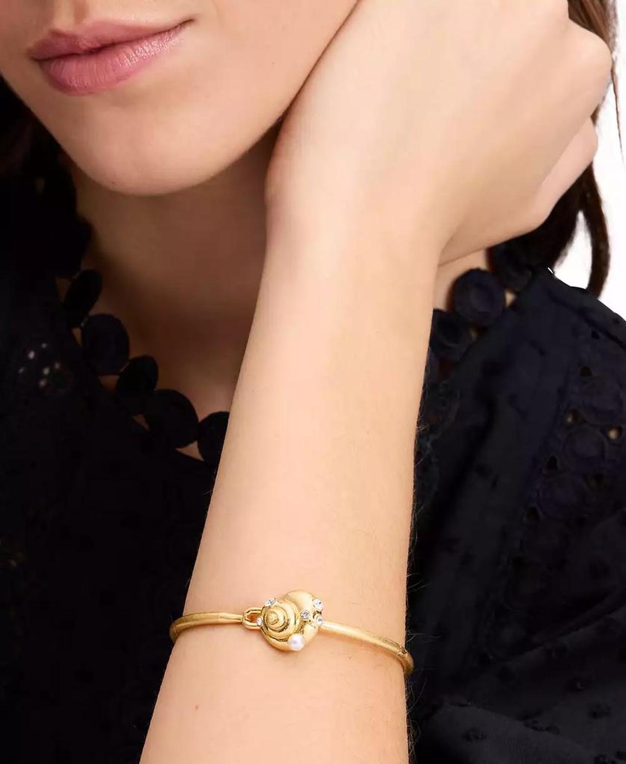 Gold-Tone Mixed Stone Shell Bangle Bracelet