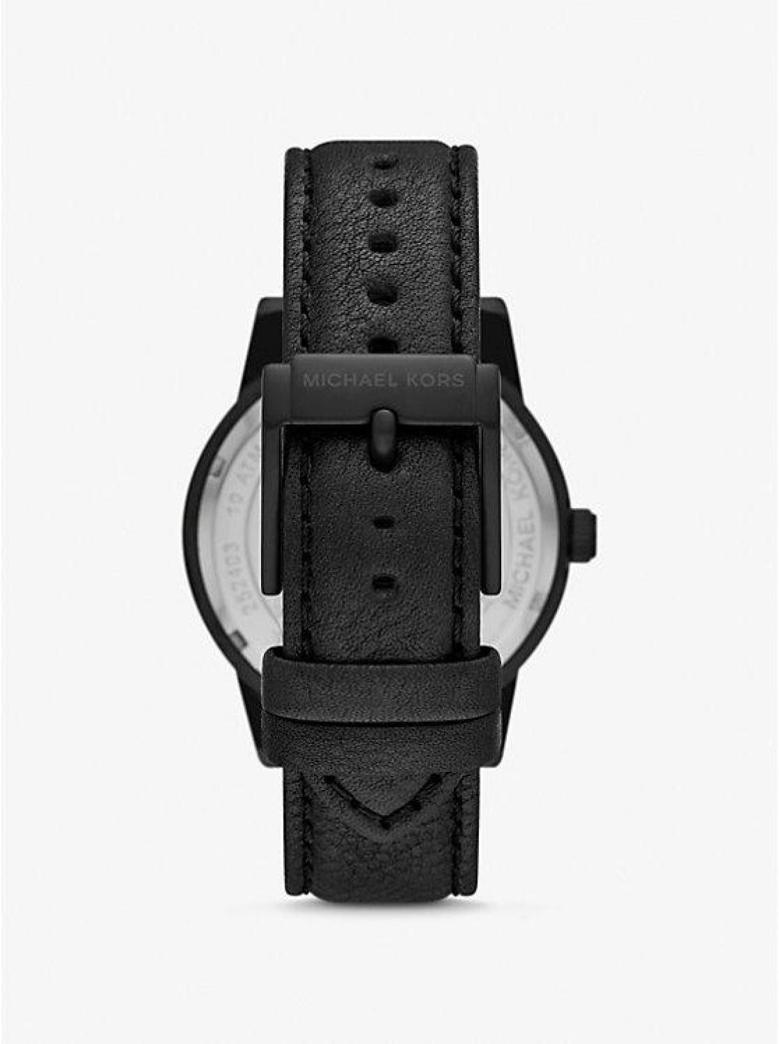 Oversized Hutton Black-Tone and Leather Watch