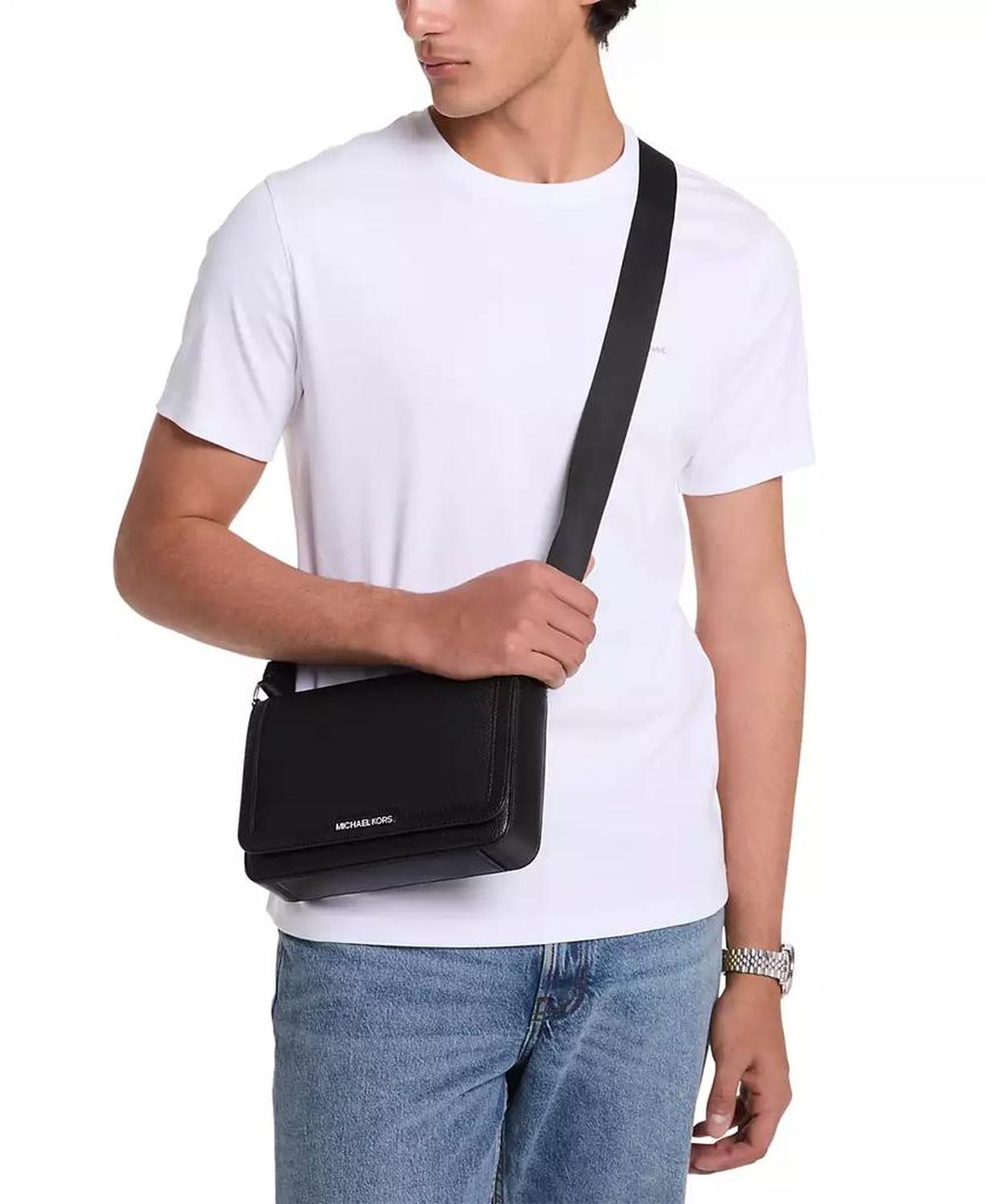Men's Leather Mini-Flap Logo Crossbody Bag