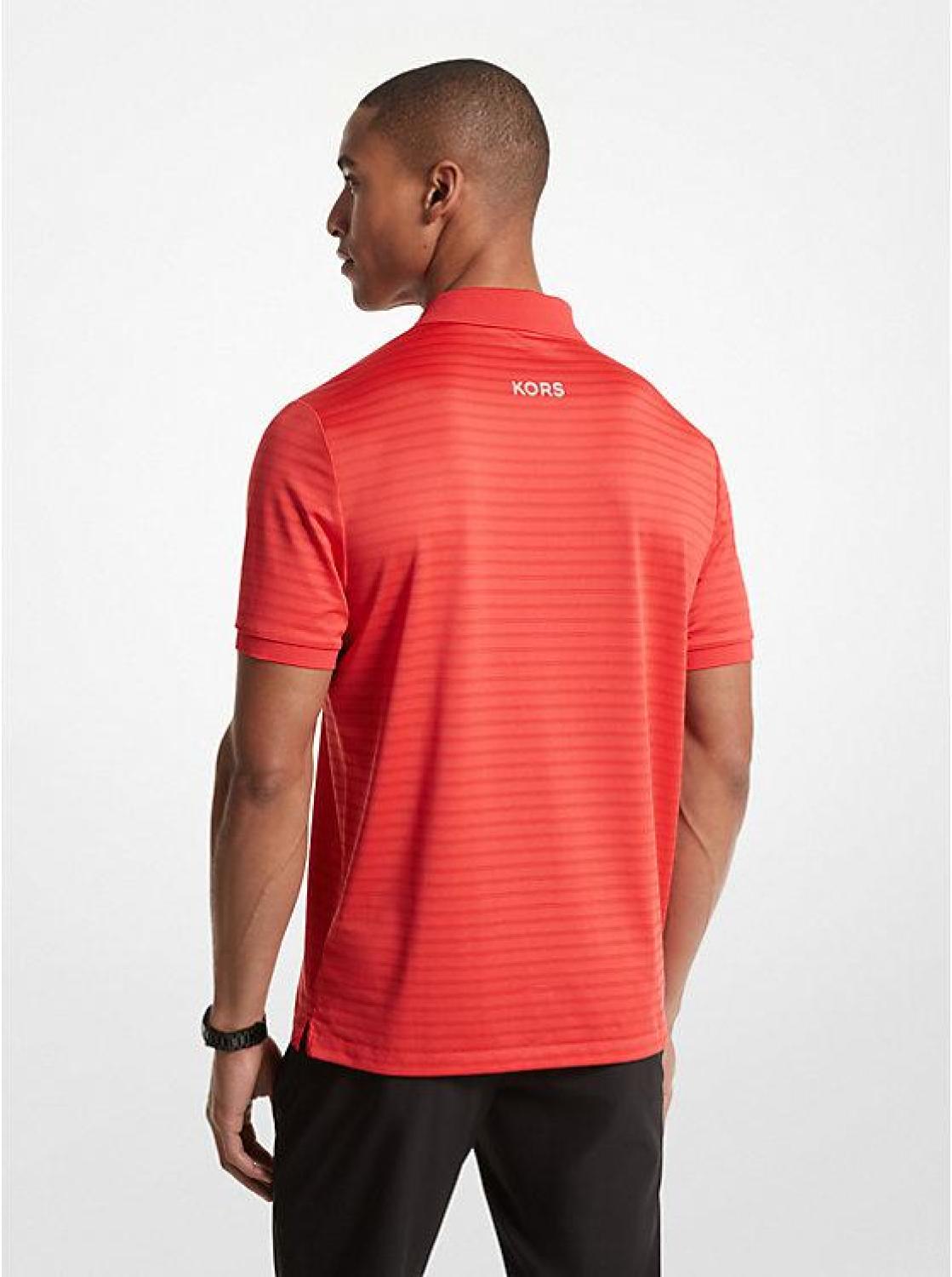 Striped Tech Performance Zip-Up Polo Shirt