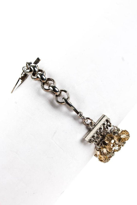 Furla Womens Silver Tone Crystal Beaded Chain Hook Closure Bracelet