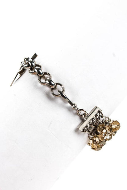 Furla Womens Silver Tone Crystal Beaded Chain Hook Closure Bracelet