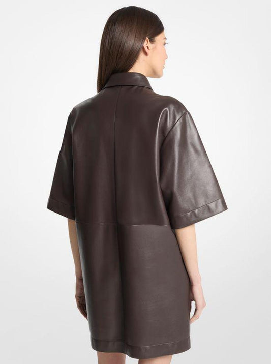 Leather Short-Sleeve Shirt Dress