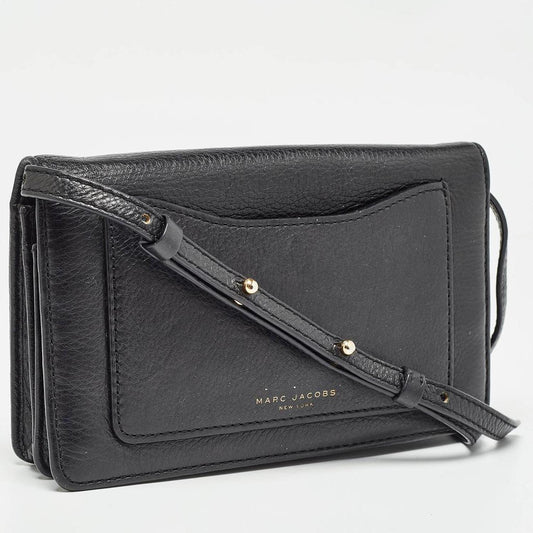 Marc Jacobs Black Leather Recruit Wallet On Strap