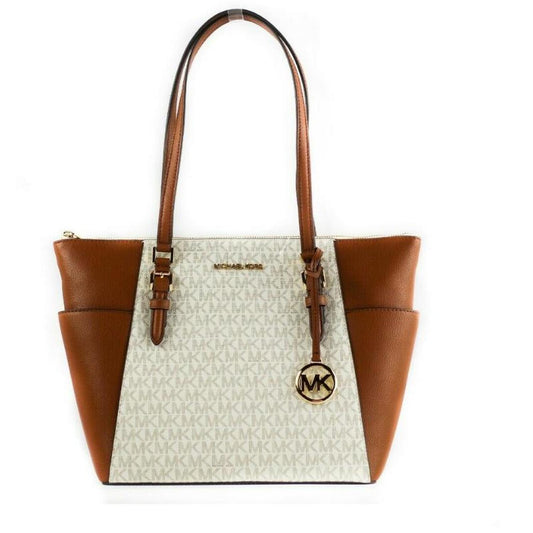 Charlotte Signature Leather Large Top Zip Tote Handbag Bag Women's