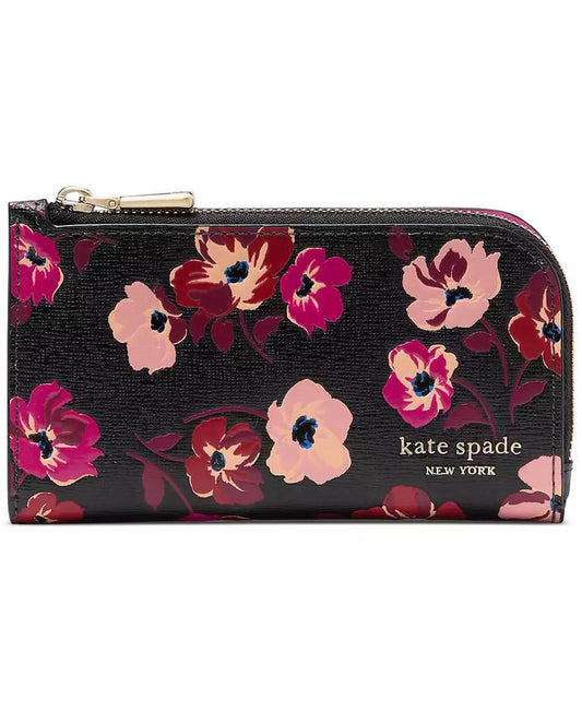 Devin Fall Poppies Embossed Saffiano Leather Small Slim Bifold Wallet