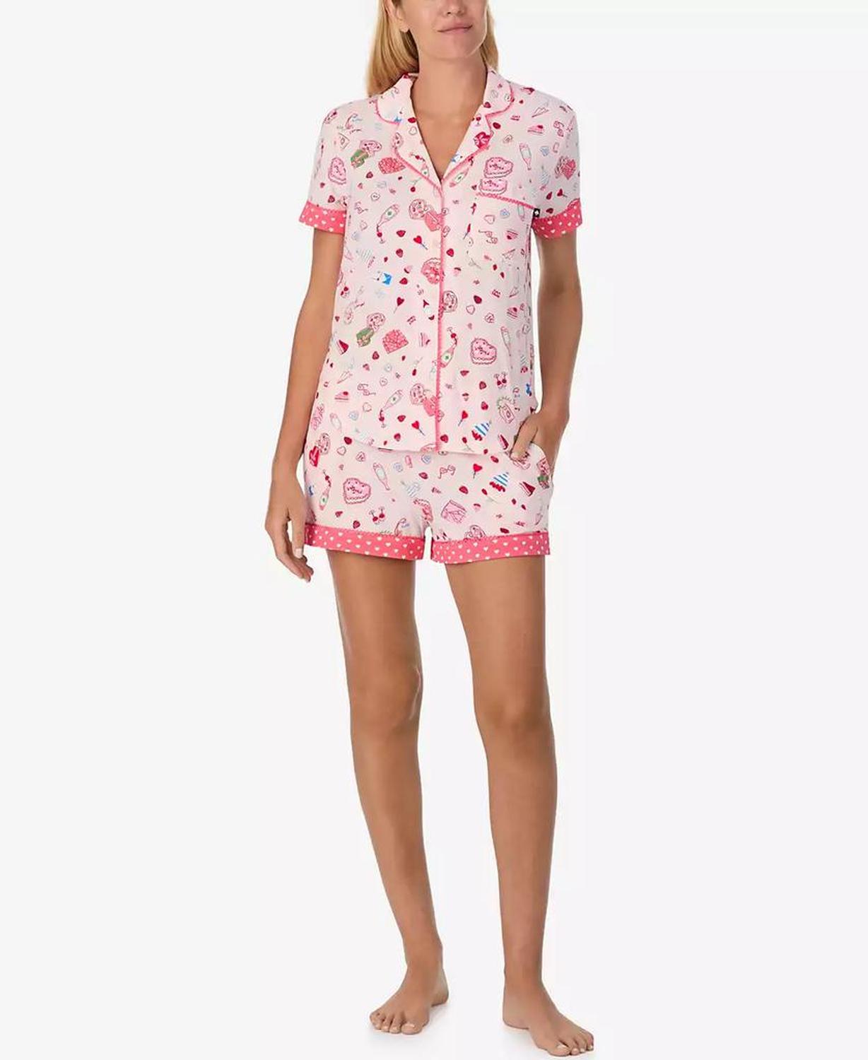 Women's 2-Piece Sleepwear Short-Sleeve Shirt and Pajama Shorts Set