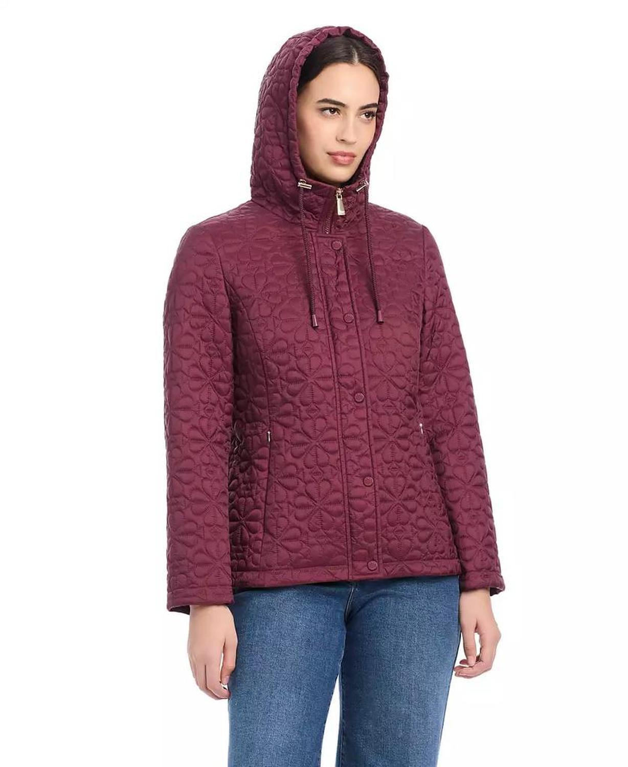 Women's Short Spade Flower Quilted Jacket W/ Hood