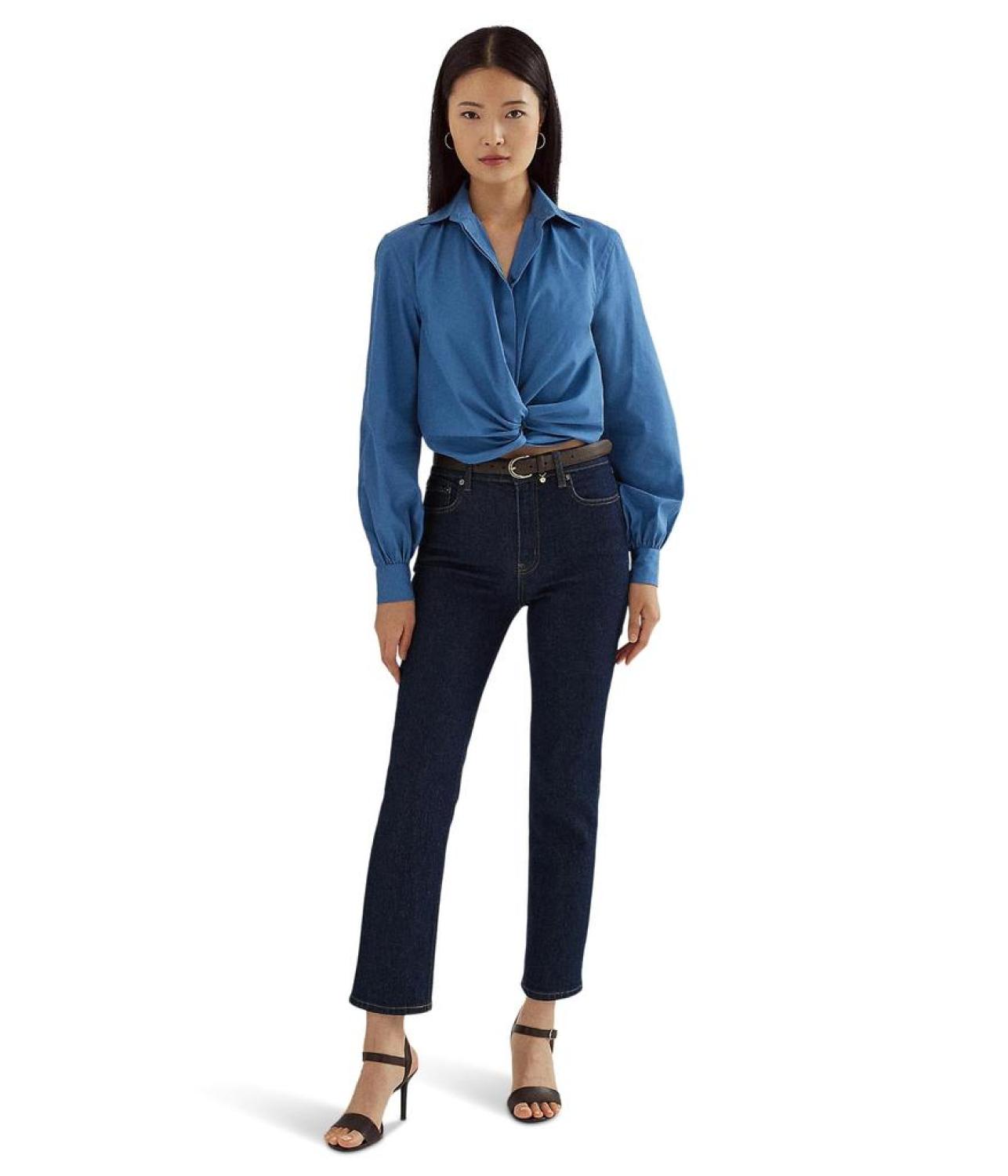 Twist-Front Broadcloth Cropped Shirt