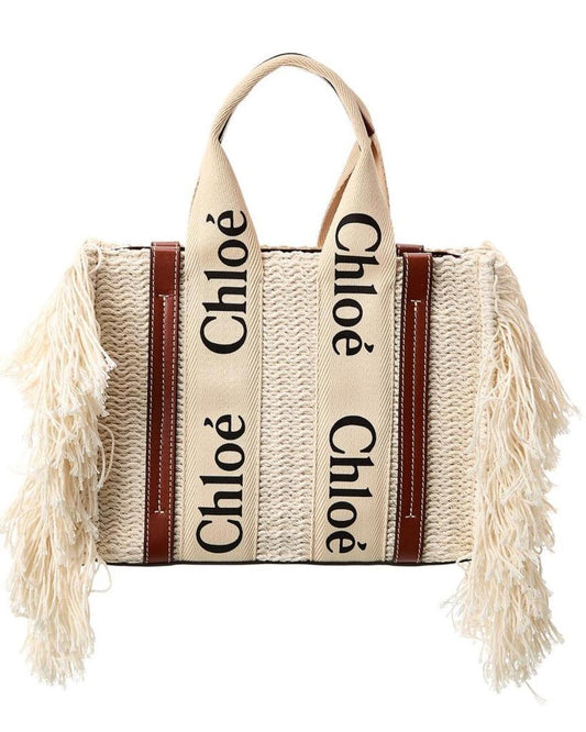 Chloé Woody Small Leather-Trim Tote (Authentic Pre-Owned)