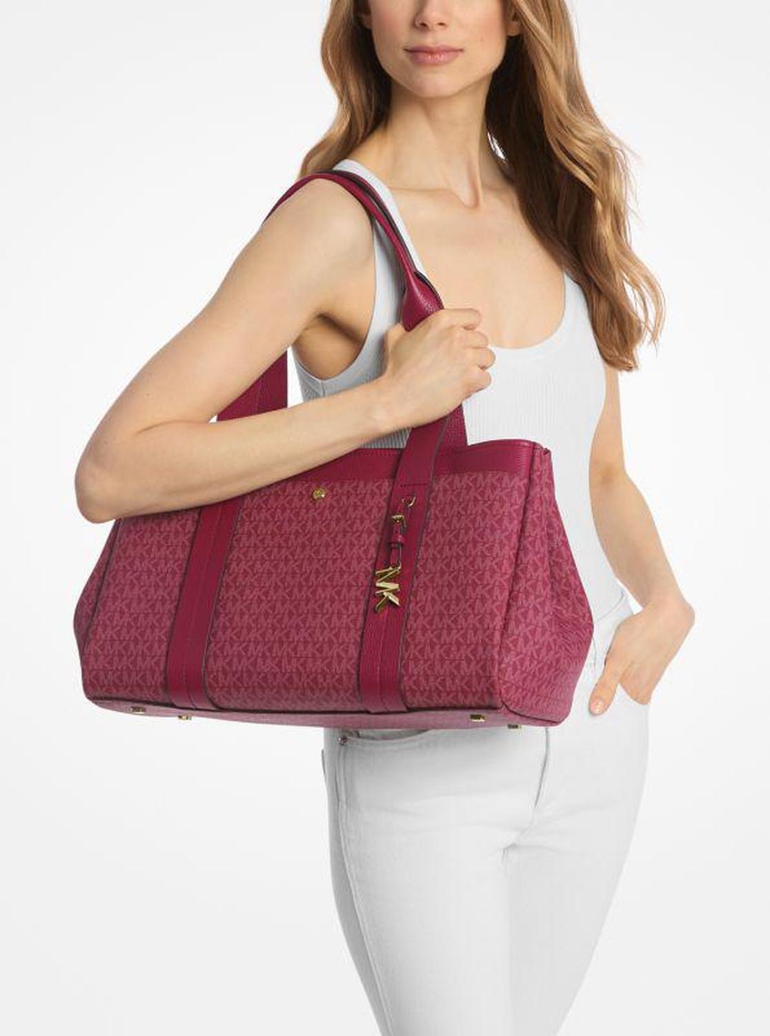 Romee Large Signature Logo and Leather Tote Bag