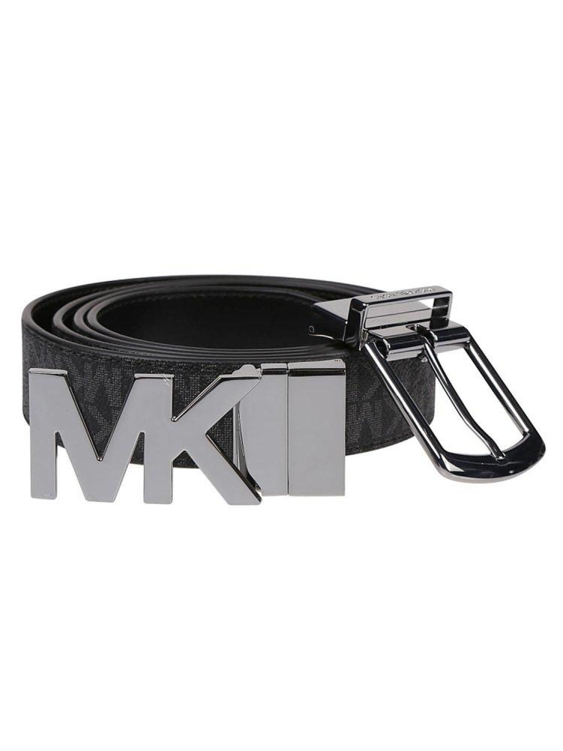 Michael Kors Logo Plaque Monogram Print Belt